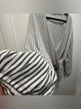 GAP White and Black Striped Wrap Blouse